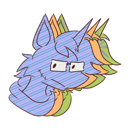Abstract-style headshot drawing of Lexicon, a fox-like creature with a horn and glasses